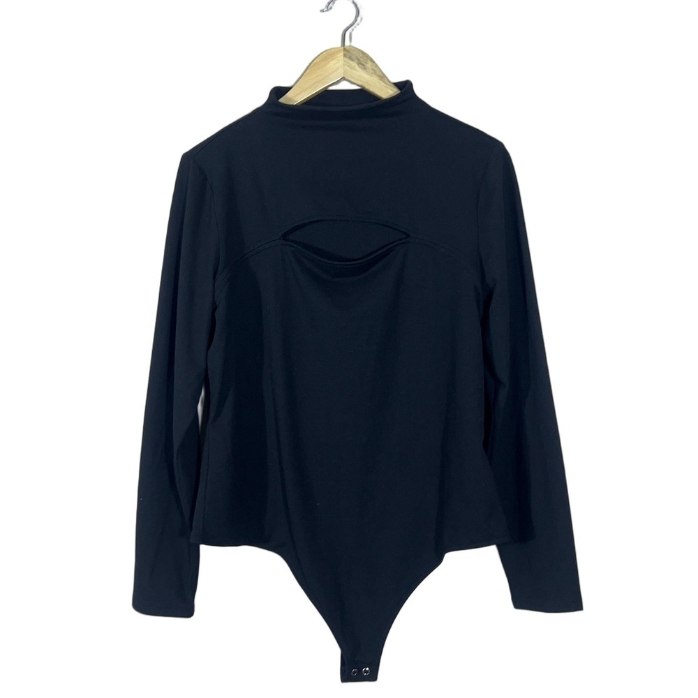 NWT Express Body Contour Solid Bodysuit Black Edgy Cutout Mock Neck Size XL